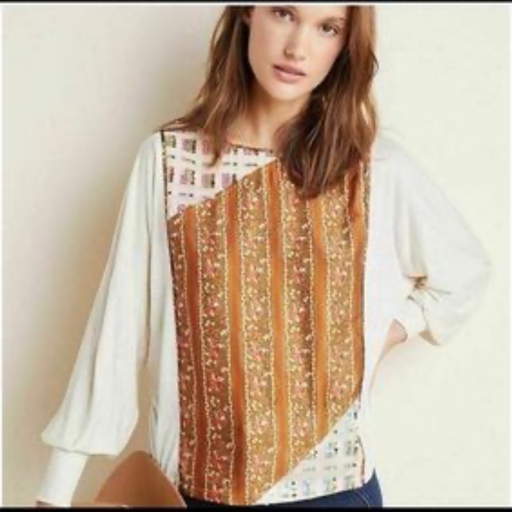 Anthropologie TINY Sammi Sequin Deco Mixed Media Dolman Sleeve Top S